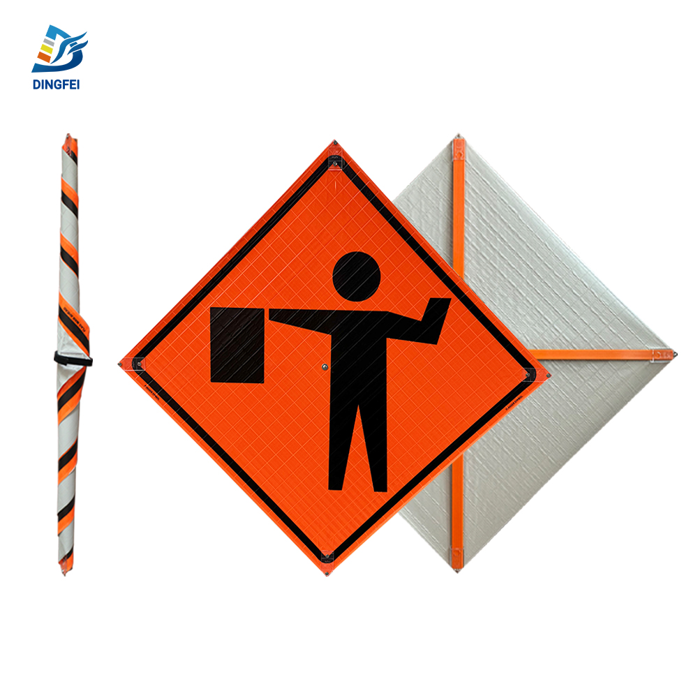 36 Inch Reflective Flagger Ahead Roll Up Traffic Sign - 